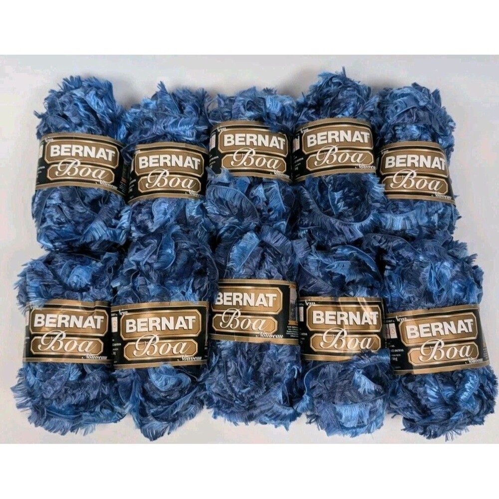 Lot of 10 Bernat Boa Yarn Blue Bird Merle 50g 65m Eyelash Novelty Yarn Polyester